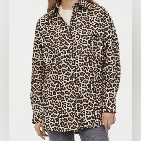 H&M Leopard‎ Print Oversized Cotton Twill Shacket Size Small - Picture 11 of 11